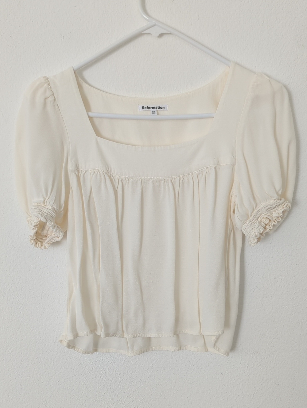 Reformation Ivory Square Neck Puff Sleeve Top